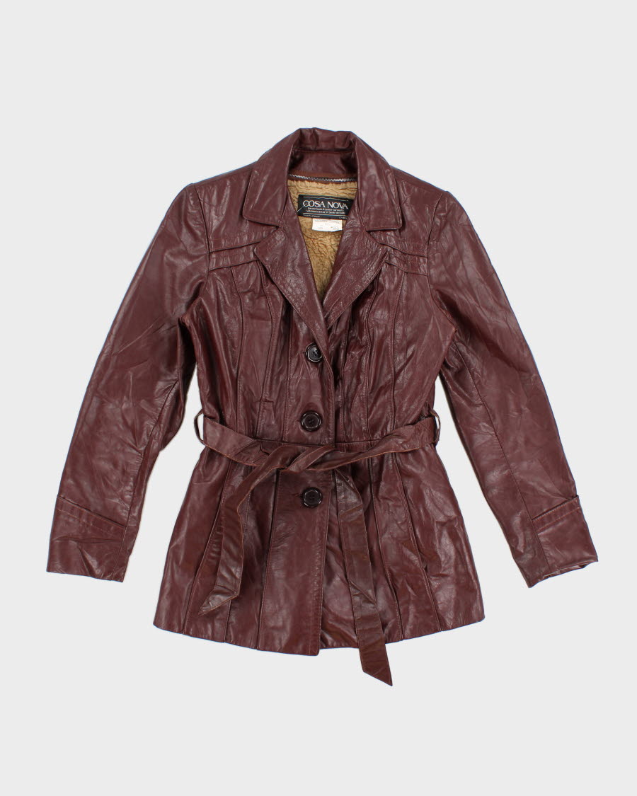 Vintage Cosa Nova Belted Sherpa Lined Burgundy Leather Coat - S