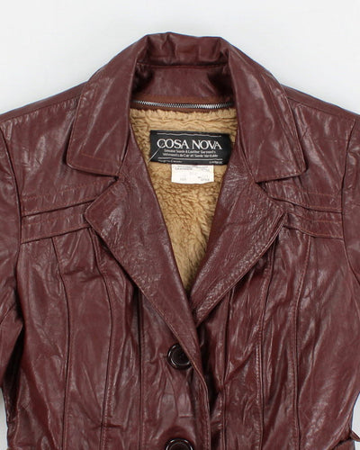 Vintage Cosa Nova Belted Sherpa Lined Burgundy Leather Coat - S