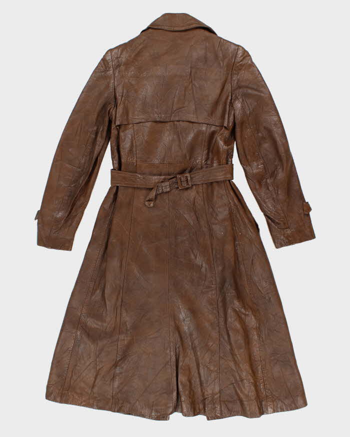 Vintage 70s Marquis Of London Classic Brown Leather Trench - S