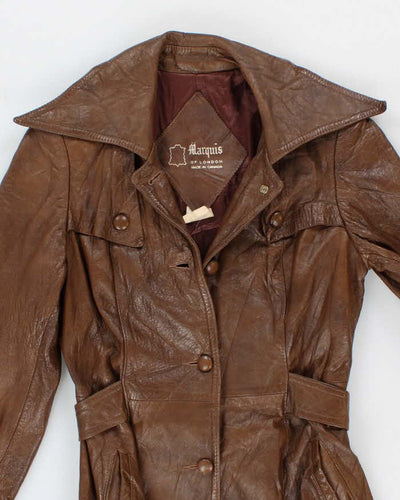 Vintage 70s Marquis Of London Classic Brown Leather Trench - S