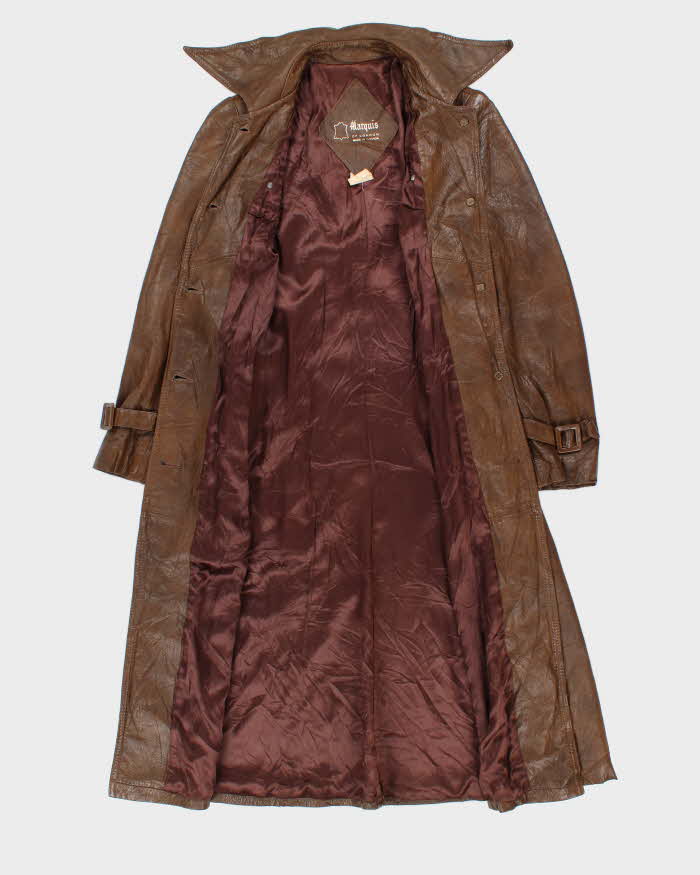 Vintage 70s Marquis Of London Classic Brown Leather Trench - S