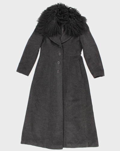 Vintage Wool Blend Elegant Fluffy Collared Coat - M