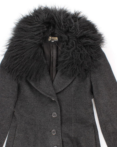 Vintage Wool Blend Elegant Fluffy Collared Coat - M