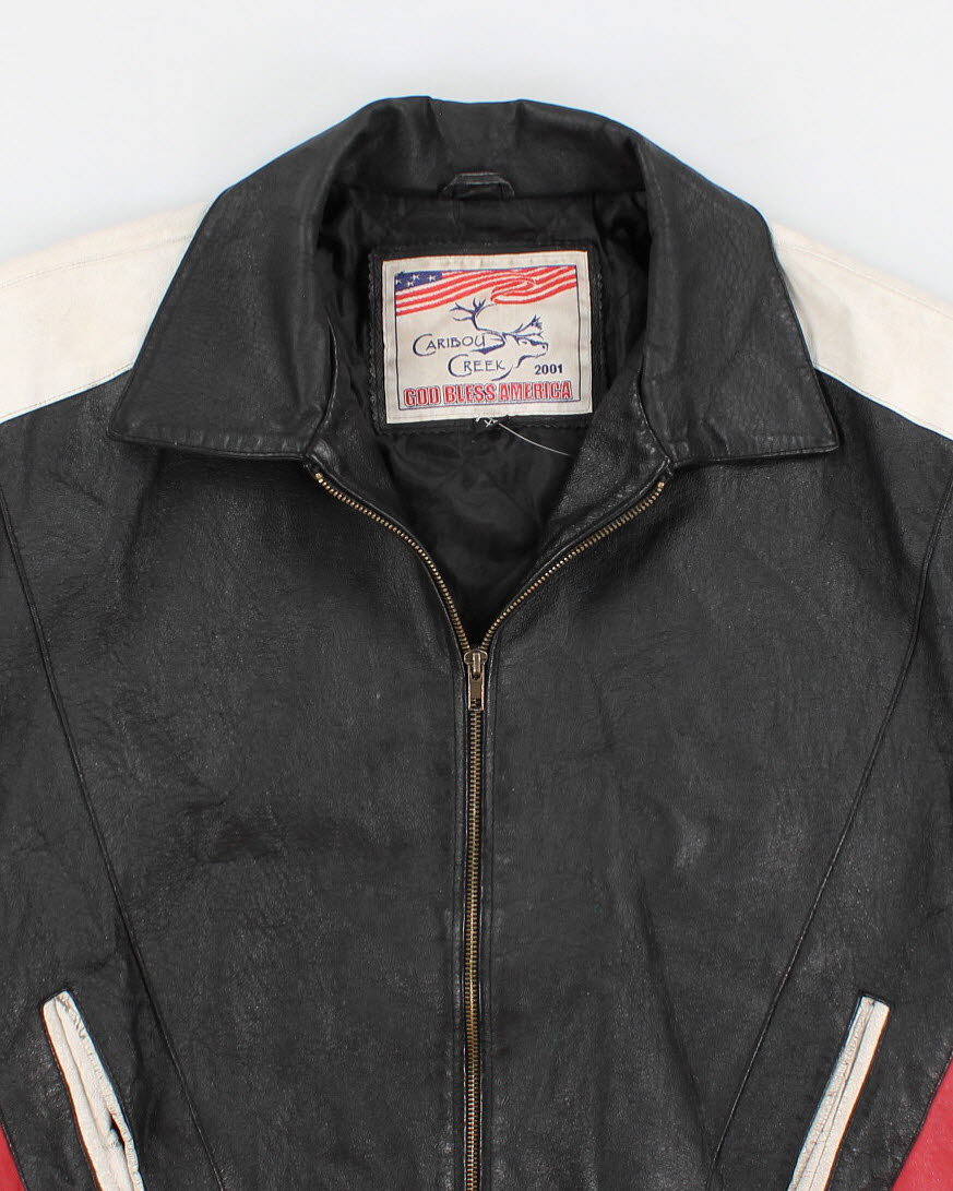 Vintage Woman's Black leather Moto Jacket With Zip Details - M