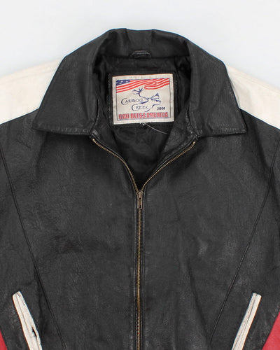 Vintage Woman's Black leather Moto Jacket With Zip Details - M