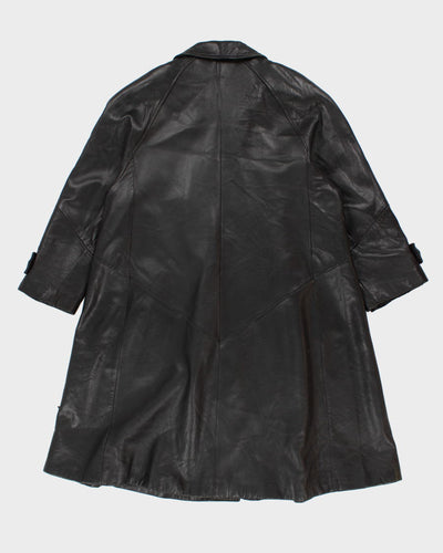 Vintage Womans Black Leather Long Danier Coat - M