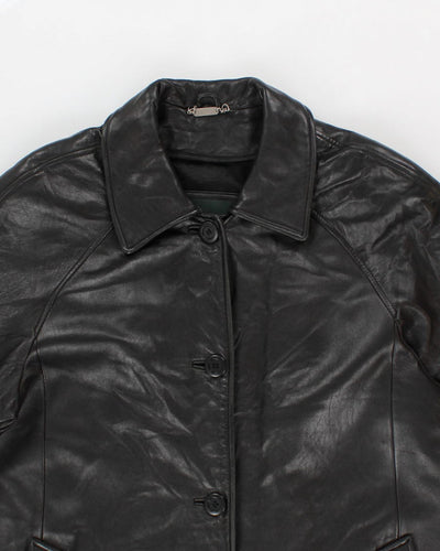 Vintage Womans Black Leather Long Danier Coat - M