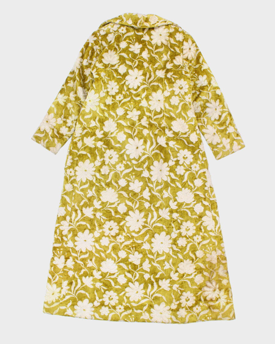 1960s Woman's Vintage mod Floral yellow printed Velvet Carpet Coat - M
