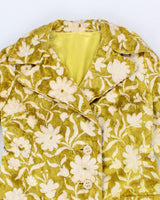 1960s Woman's Vintage mod Floral yellow printed Velvet Carpet Coat - M