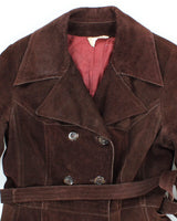 Vintage Woman's Brown Suede Button Up Coat - M