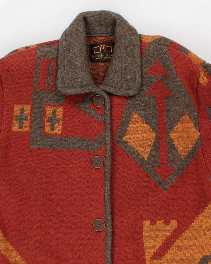 Vintage Woman's Patterned Wool Coat - XL