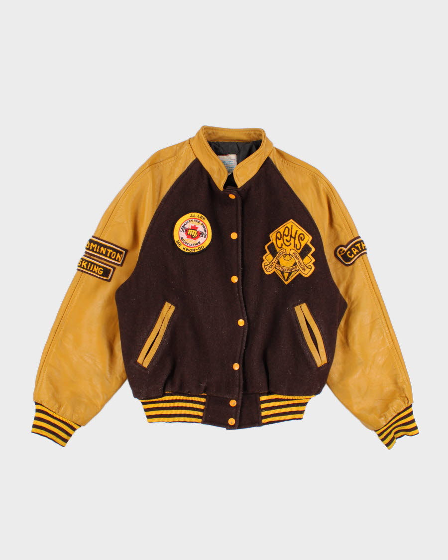 Womens Vintage Brown And Yellow Varsity Jacket - L