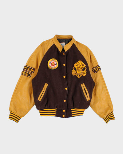 Womens Vintage Brown And Yellow Varsity Jacket - L