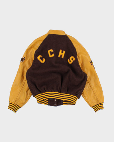 Womens Vintage Brown And Yellow Varsity Jacket - L
