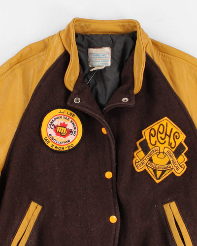 Womens Vintage Brown And Yellow Varsity Jacket - L