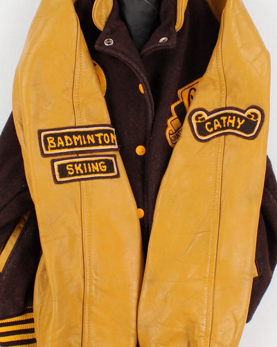 Womens Vintage Brown And Yellow Varsity Jacket - L