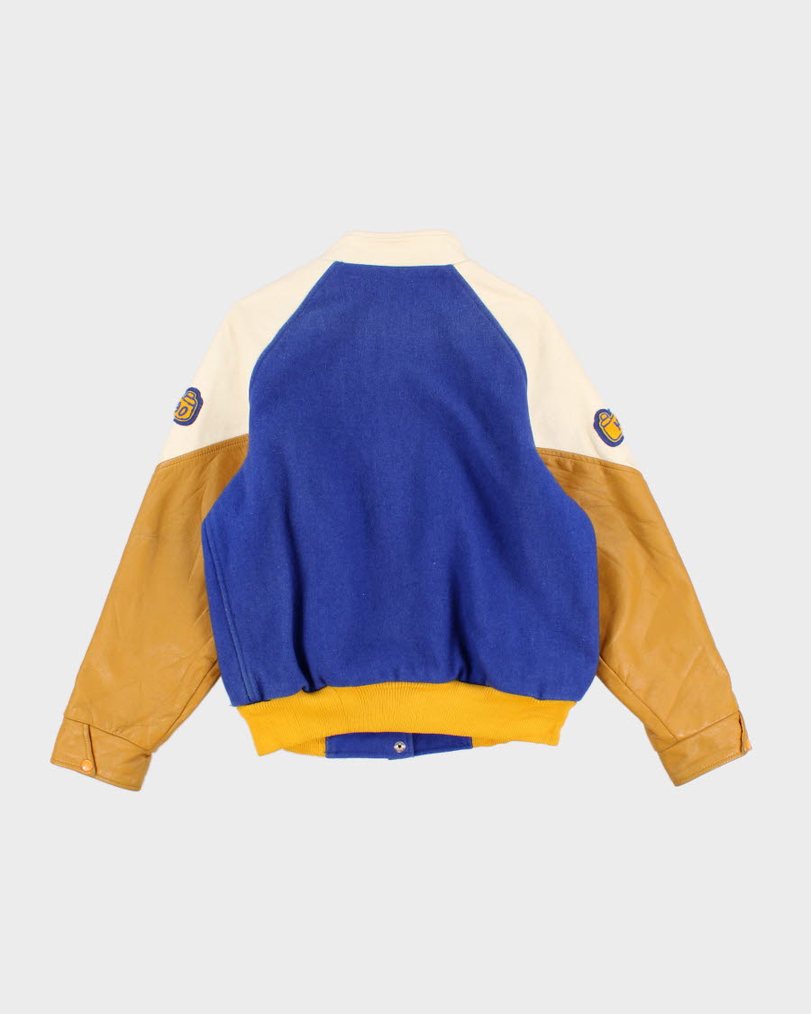 Vintage Blue And Yellow Leather Varsity Jacket - XL