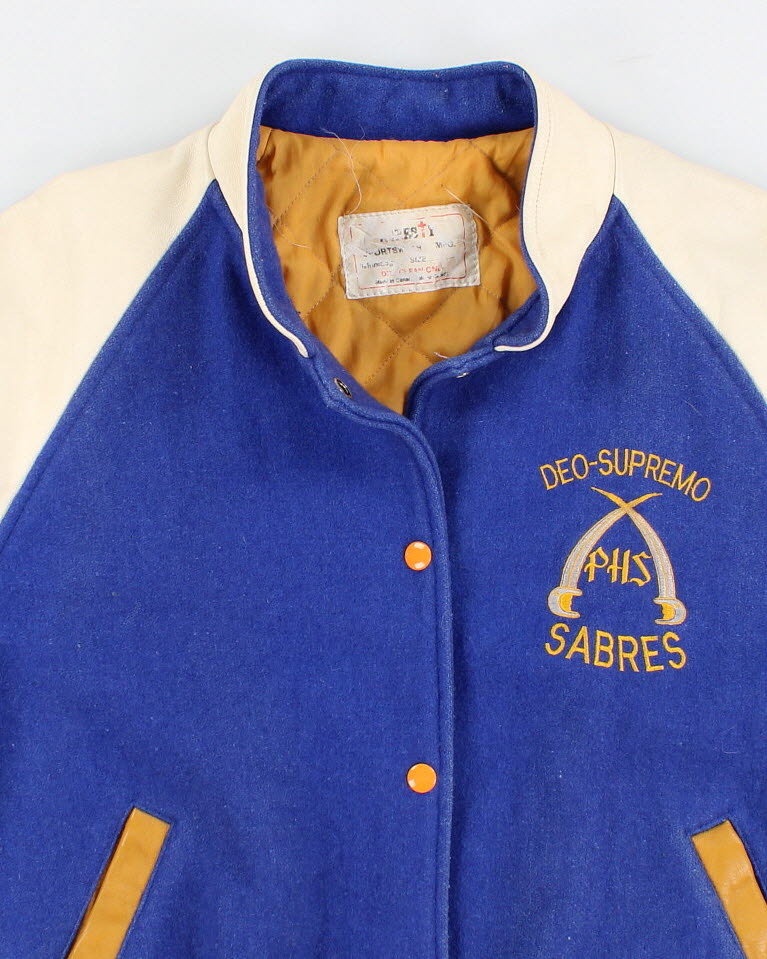 Vintage Blue And Yellow Leather Varsity Jacket - XL