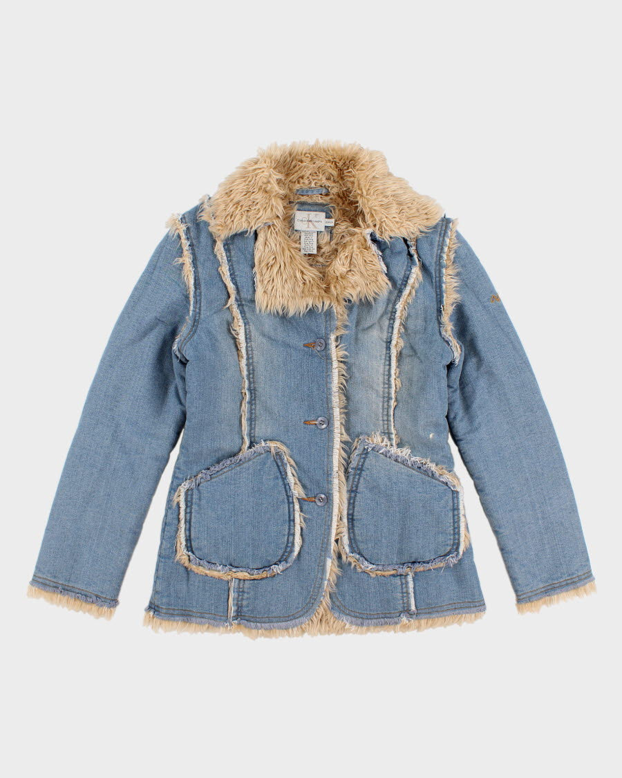 Y2K 00s Calvin Klein Faux Fur Lined And Detailed Denim Jacket - S