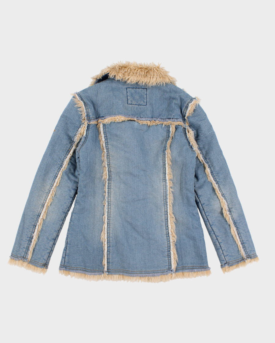 Y2K 00s Calvin Klein Faux Fur Lined And Detailed Denim Jacket - S