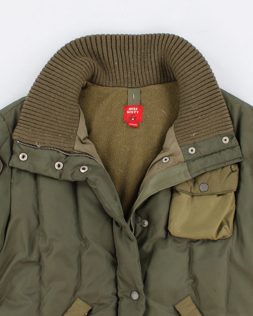 00s Miss Sixty Fleece Lined Green Puffer Jacket - M