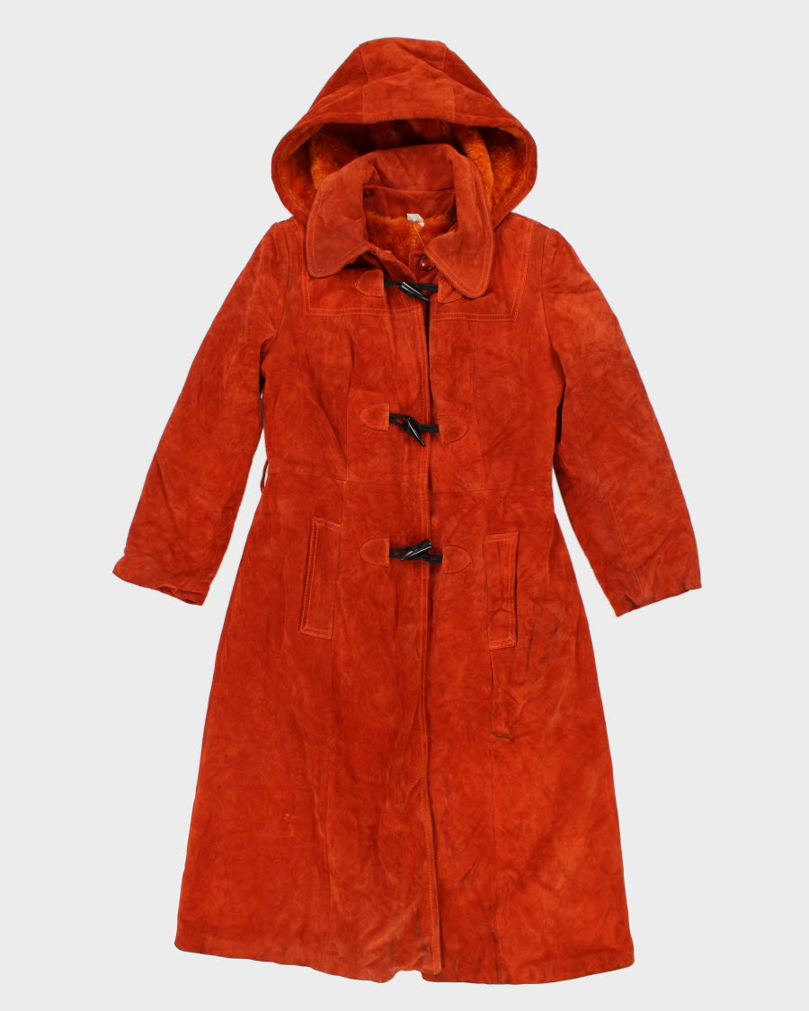 Vintage Woman's Orange Suede Duffle Coat - M