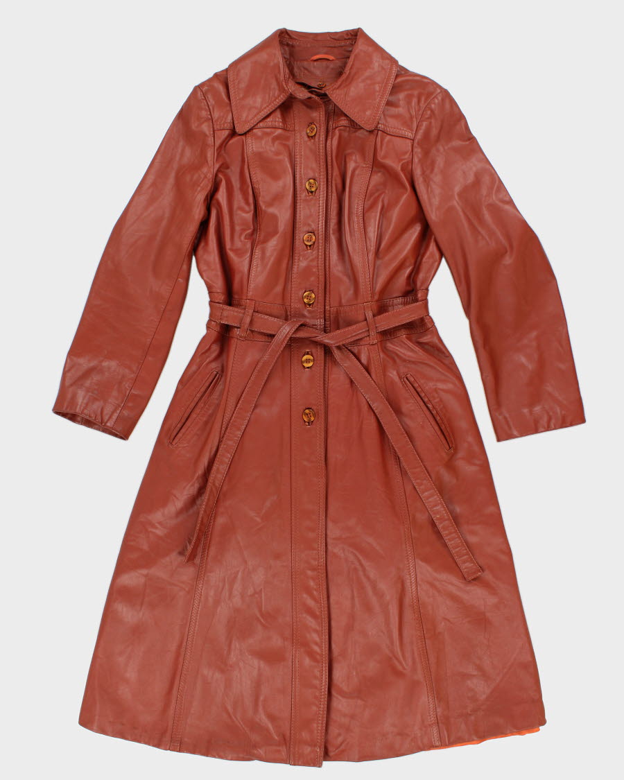 Woman's Tan Long Leather Coat - L