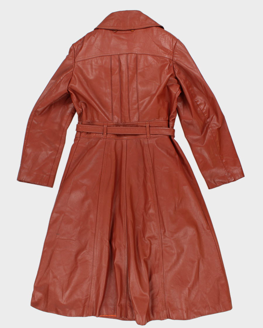 Woman's Tan Long Leather Coat - L