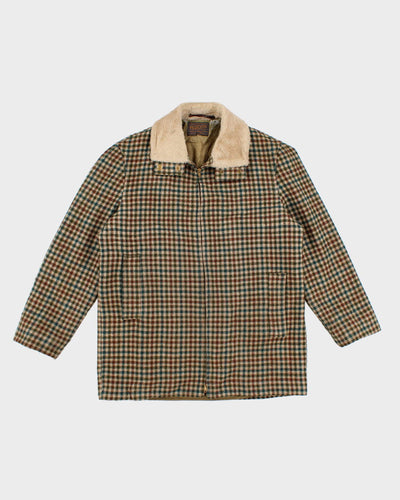 Vintage 1970s Wool Gingham Beige Pendleton Coat - M