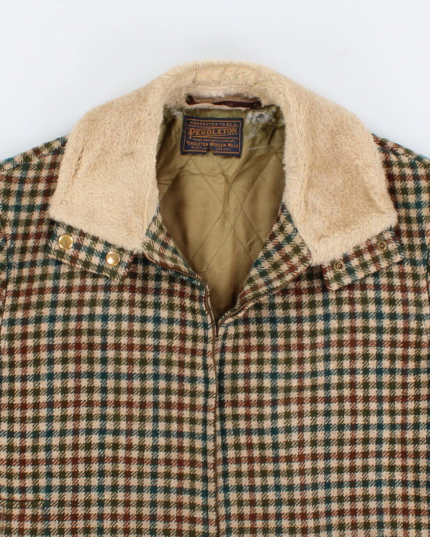 Womens Vintage 1970s Wool Gingham Beige Pendleton Coat - M