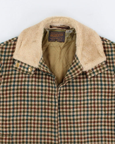 Womens Vintage 1970s Wool Gingham Beige Pendleton Coat - M