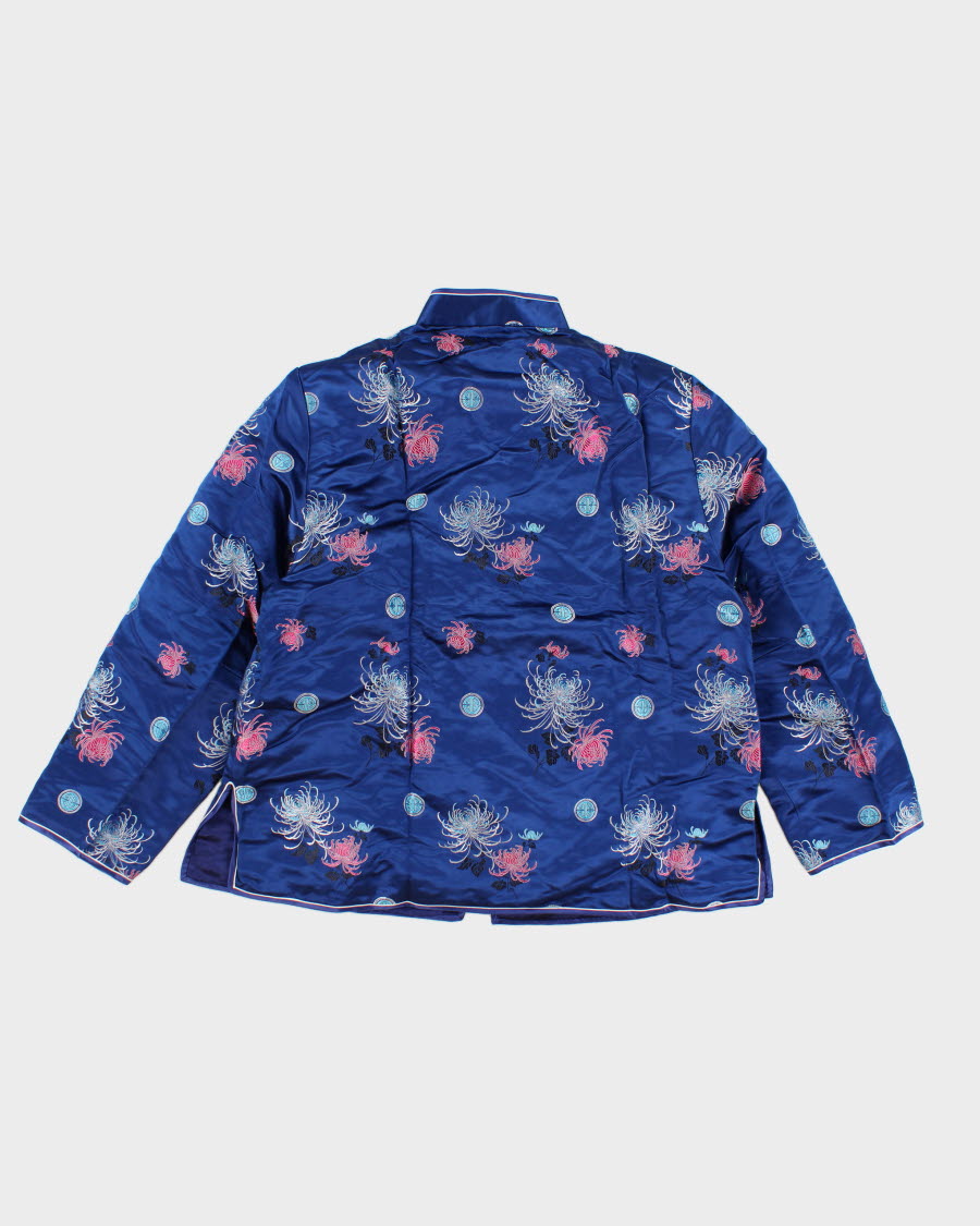 Vintage Women's Blue satin Mandarin collar Jacket - M