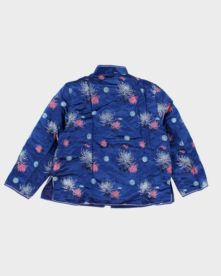Vintage Women's Blue satin Mandarin collar Jacket - M
