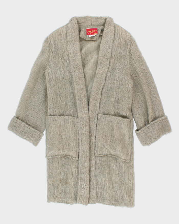 Vintage Women's Sage Green Mohair Knit Coat - S