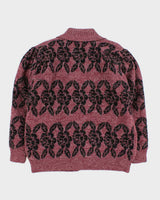 Vintage Women's Purple Floral Print Knit Jacket - M