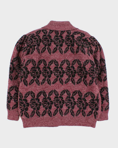 Vintage Women's Purple Floral Print Knit Jacket - M