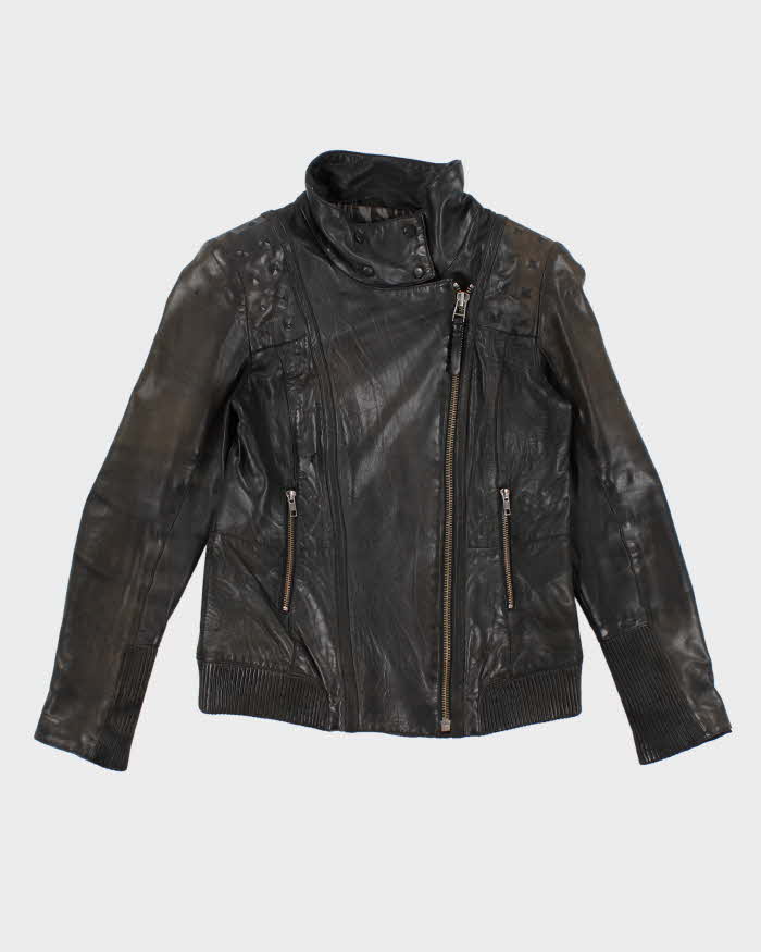 Womens Mackage Black Studded Leather Zip Up Moto Jacket - M