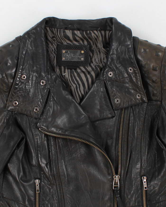 Womens Mackage Black Studded Leather Zip Up Moto Jacket - M