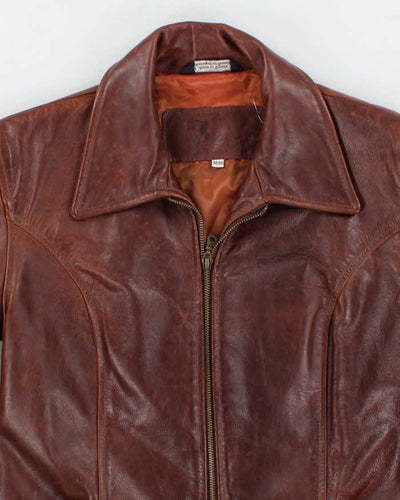Vintage Women's Brown Leather Zip Up Jacket - M