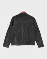 Vintage Women's Black And Red Striped Leather Moto Jacket - L