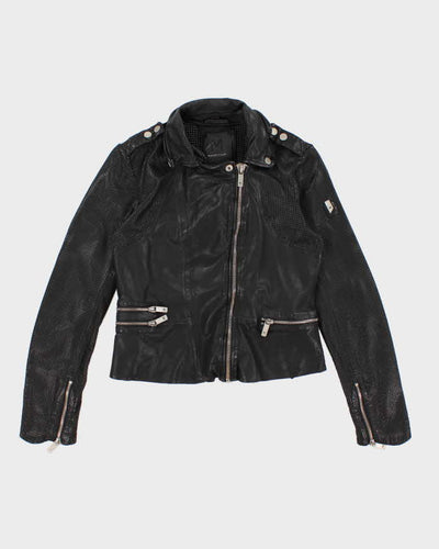 Women's Black Mesh Leather Mauritius Biker Jacket - S