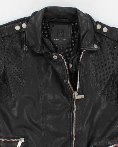 Women's Black Mesh Leather Mauritius Biker Jacket - S