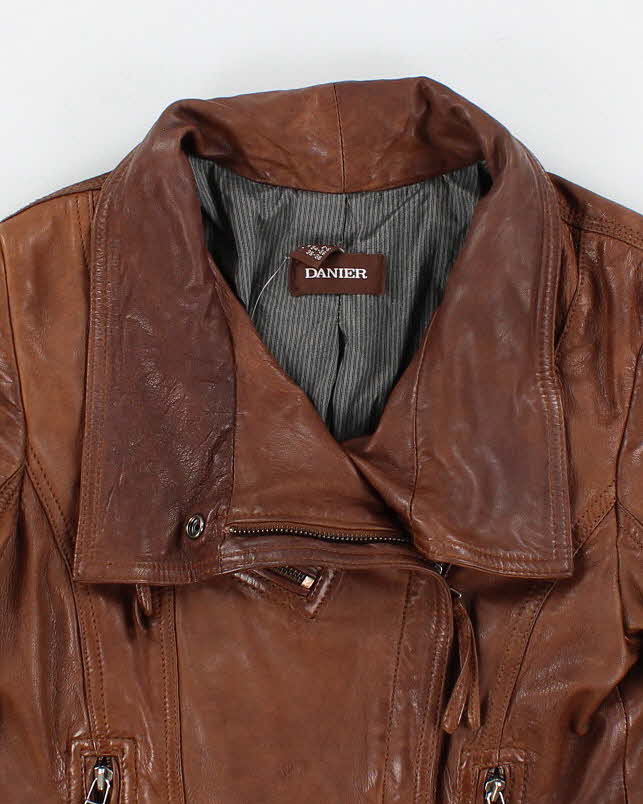 Womens Brown  Leather Danier Moto Jacket - S