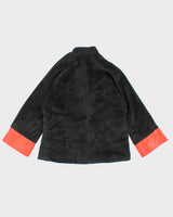 Womens 1990s Black Fuzzy Felt Mandarine Collar Embroidered Coat - M