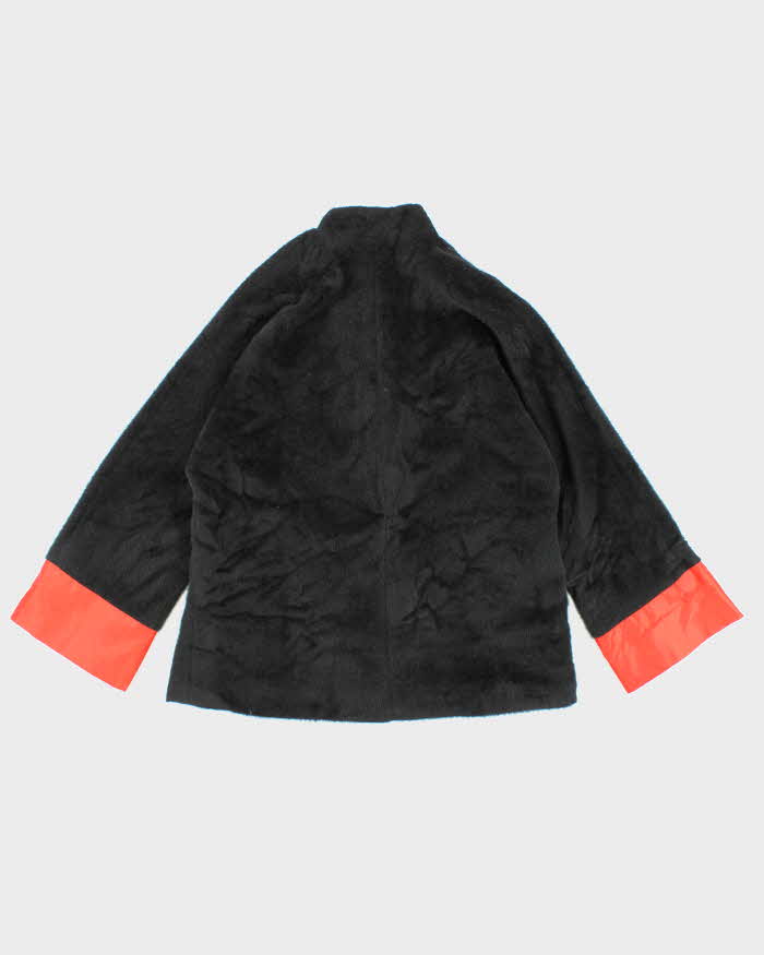 Womens 1990s Black Fuzzy Felt Mandarine Collar Embroidered Coat - M