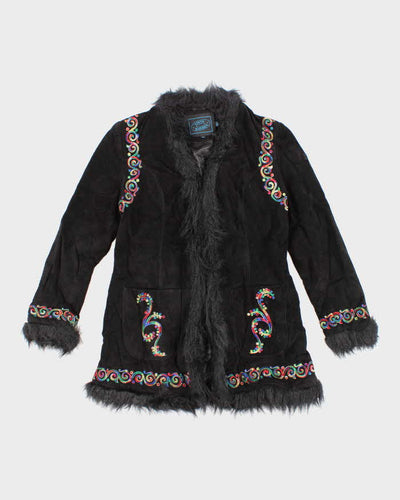 Vintage 90s Steve Madden Suede Faux Fur Embroidered Jacket - M