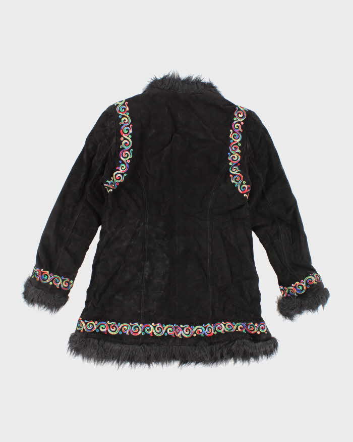 Vintage 90s Steve Madden Suede Faux Fur Embroidered Jacket - M