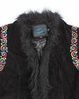 Vintage 90s Steve Madden Suede Faux Fur Embroidered Jacket - M