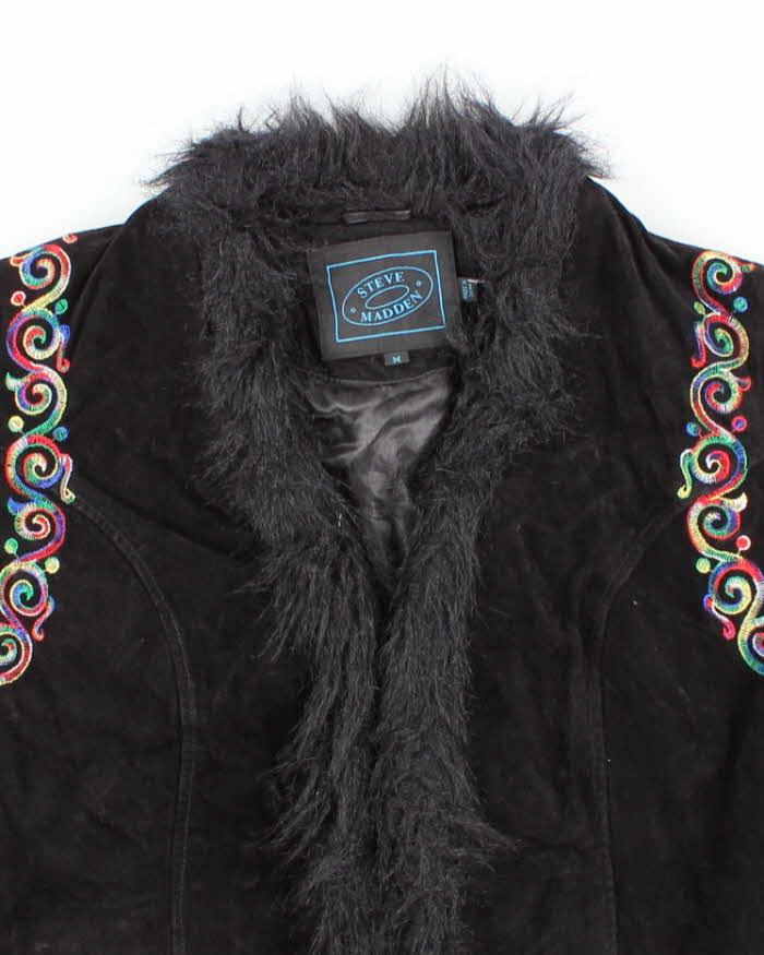 Vintage 90s Steve Madden Suede Faux Fur Embroidered Jacket - M