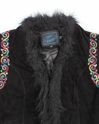 Vintage 90s Steve Madden Suede Faux Fur Embroidered Jacket - M